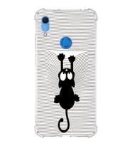 Huawei Y6s  Köşe Korumalı Antişok Kapak Çizgi Kedi (Beyaz) Tasarımlı Şeffaf Kılıf
