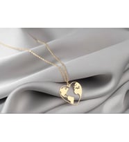Kişiye Özel 925 Ayar Gümüş Şık Kalp Dünya Model Kolye (Gold)