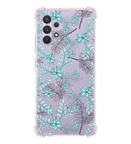 Samsung Galaxy A32 Uyumlu Köşe Korumalı Antişok Kapak Floral Su Yeşili Tasarımlı Şeffaf  Kılıf