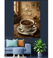 It'S Coffee O'Clock Mutfak Tabelası Dekoratif Kanvas - Mdf Ahşap Tablo