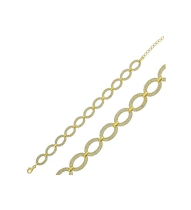 Gümüş Gold Oval Taşlı Kadın Bileklik CSR2183731