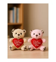 Sevgiliye Özel Günlere Hediye 2 Adet Sevimli Mini Peluş Ayıcık Kalpli 'I Love You' Mesajlı 11x9 CM (Çok Renkli)