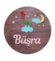 Meşgalem Kırmızı Kalpler Çıkaran Bulut Üstünde Fil Temalı Kişiye Özel Kapı Süsü