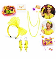 80’ler 90’lar Neon Sarı Parti Seti – Kolye Küpe Taç
