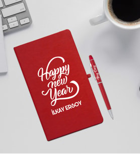 Yılbaşı Hediyesi Kırmızı Defter & Kalem Seti (Beyaz)