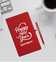 Yılbaşı Hediyesi Kırmızı Defter & Kalem Seti (Beyaz)