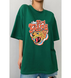 Unisex Girl Gang Baskılı T-shirt (Yeşil)
