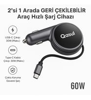 2’si 1 Arada Geri Çekilebilir Kablolu Araç Hızlı Şarj Cihazı – 60W