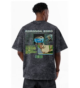 Roronoa Zoro One Piece Anime Baskılı Unisex Oversize Eskitme Yıkamalı Tişört