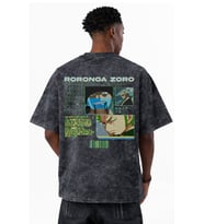 Roronoa Zoro One Piece Anime Baskılı Unisex Oversize Eskitme Yıkamalı Tişört