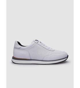 %100 Hakiki Deri Beyaz Bağcıklı Erkek Sneaker