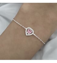 925 Ayar Gümüş Pembe Taşlı Kalp Bileklik