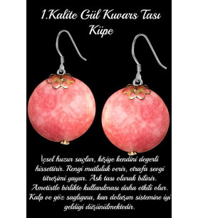 Sertifikalı Gül Kuvars Taşı Doğal Taş Küpe - 1.kalite (Çok Renkli)