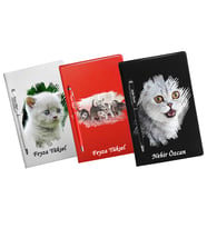 Kişiye Özel Kedi Tasarımlı Üçlü Defter Kalem Hediye Seti