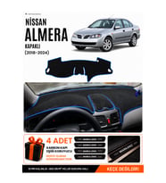 NİSSAN ALMERA KAPAKLI (2000-2006) Uyumlu Torpido Örtüsü Torpido Kılıfı - Siyah Mavi