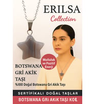 Sertifikalı Yıldız Model Botswana Gri Akik Doğal Taş Kolye – Mutluluk ve Pozitif Enerji (Çok Renkli)