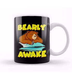 Bearly Awake Sleeping Bear Funny Barely Awake Pun Kupa Bardak Porselen