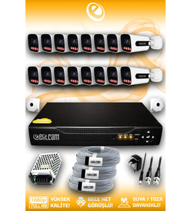 Elitcam 16 Kameralı Zebra 16 Dış Kamera Set HDD'siz 5 MP Full HD Gece Görüşlü Güvenlik Kamerası Sistemi