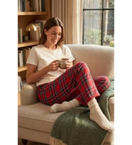 Kadın Lastikli Bel Pamuklu Pijama Altı Soft Örme Mevsimlik Ev Pantolonu Kırmızı Beyaz Çizgili
