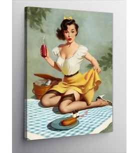 Kanvas Tablo Piknik Yapan Pin Up Kadın