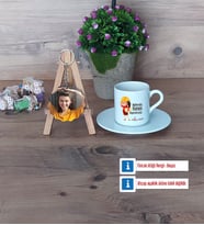 Mühendisler Günü Hediyesi Türk Kahvesi Fincanı Ahşap Altlıklı ve Fotoğraflı Ahşap Anahtarlık Hediye (Model 2)