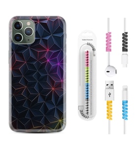 Apple iPhone 11 12 13 14 Pro Max Kılıf Kablo Koruma Spiral Silikon Renkli Prizmalar 1783