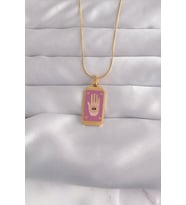 316L Çelik Gold Renk Mor Mineli El Figür Tarot Kolye - TJ-BKO9034