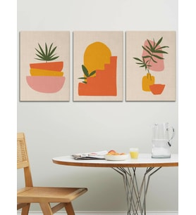 Bohem Soyut Kanvas Duvar Tablosu 3'lü Tablo Seti 40x55cm Boho Minimalist Canvas (Karışık)