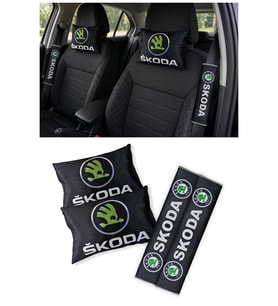 Skoda Araçlar İçin Seyahat Boyun Yastığı & Emniyet Kemer Kılıfı - Dijital Baskılı İkili Konfor Seti