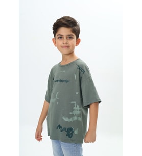 Toontoy Erkek Çocuk Grafiti Baskılı Tişört (Yeşil)