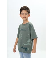 Toontoy Erkek Çocuk Grafiti Baskılı Tişört (Yeşil)