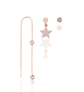 Gümüş rose zirkon taşlı yıldız kombin üçlü küpe seti  SGTL11382ROSE