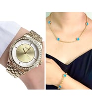 Ferrucci Gold Çelik Şık Kadın Kol Saati+Nazarlıklı Set Hediye