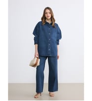 LCW Vision İndigo Beli Lastikli Wideleg Kadın Jean Pantolon