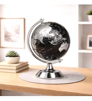 Dekoratif Masaüstü Metal Ayaklı Dünya Küresi 16 Cm  Vintage Standlı Ofis Küre (Siyah - Beyaz)