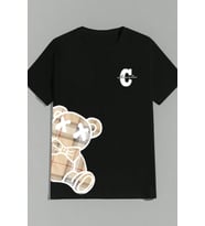 Unisex Pattern Bear Baskılı Tasarım Tshirt (Siyah)