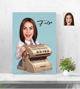 Kişiye Özel Ahşap Tablo Retro Muhasebeci İş Kadını-34 30x40