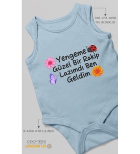 Yengeme güzel bir yazılı Sıfır Kollu Bebek Zıbını %100 Pamuk