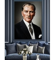 Mustafa Kemal Atatürk Portresi Dekoratif Kanvas - Mdf Ahşap Tablo