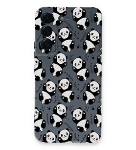 Samsung Galaxy S22 Uyumlu Lansman Kılıf Panda Tasarımlı İçi Kadife Kapak-Gri (Şeffaf)