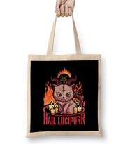 Cute & Funny Satanic Hail Lucipurr Rainbow Goth Kitten Bez Çanta Uzun Saplı
