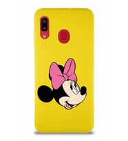 Samsung Galaxy A20 Soft Premier Kapak Minnie Mouse-A Tasarımlı Silikon Kılıf - Sarı (Şeffaf)