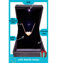 Işıklı Premium Kutuda  İkiye Ayrılmış Kalp Kolyesi Gold Çelik Kolye  Kararmaz  Hediye Paketi