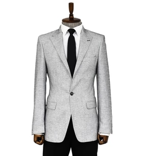 Kendinden Desenli Slim Fit Gri Erkek Ceket - Wessi