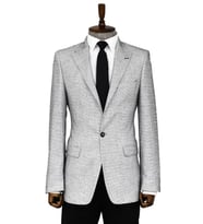 Kendinden Desenli Slim Fit Gri Erkek Ceket - Wessi