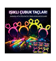 Karanlıkta Parlayan Glow Taç Seti 12 Adet – Yıldız Kalp Ay Çiçek (Her Model 3 Adet) (5343)