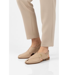 Ayakmod Premium Bej Hakiki Deri Kadın Sandalet 604 Z