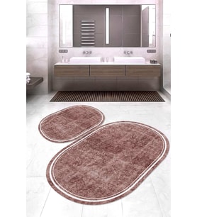 Dijital Baskılı Kaymaz Taban Yıkanabilir Oval 2'li Klozet Takımı Banyo Paspası NOKZ-SD-243 (Pembe)