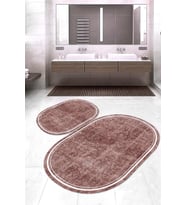 Dijital Baskılı Kaymaz Taban Yıkanabilir Oval 2'li Klozet Takımı Banyo Paspası NOKZ-SD-243 (Pembe)