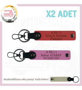 Kadın Sürücüye Hediye, İsim Plaka ve A Rh (-) Kan Grubu Yazılı x2 Anahtarlık, Nar Çiçeği-Pembe-SK